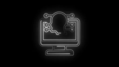 Digital human profile on computer screen abstract neon outline glowing on icon Stock Footage 333952767