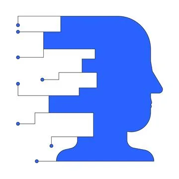 Digital human profile with data nodes 2D cartoon object Stock Illustration