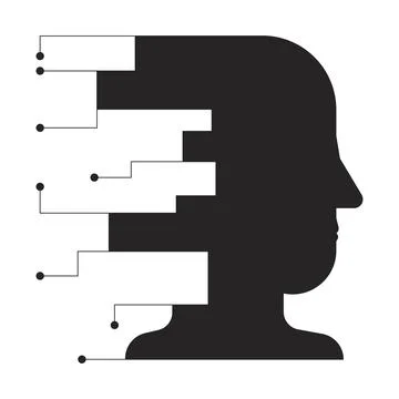 Digital human profile with data nodes 2D black filled object Stock Illustration
