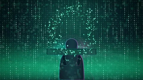 Digital Human Silhouette with Data Stream and Binary Code Background for Stock Footage 341834307