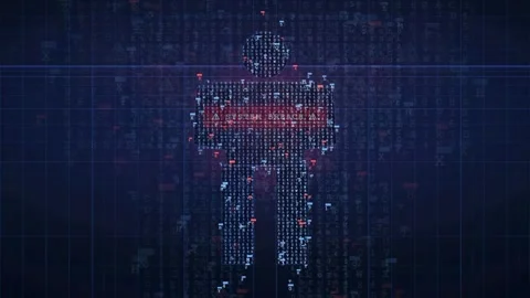 Digital Human Silhouette Formed by Binary Code with System Breach Warning Stock-Footage 343162248