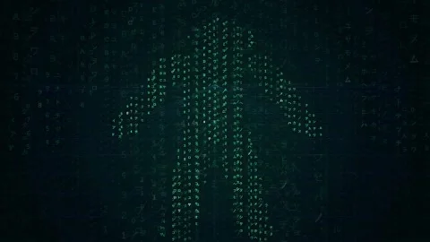 Digital human silhouette formed by glowing green binary code on a dark Stock-Footage 343152679