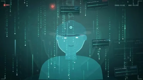 Digital Human Silhouette with Futuristic Data Interface and Binary Code Overlay 库存影片 341834510
