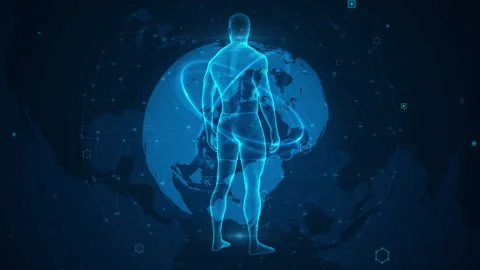 Digital Human Silhouette with Global Technology Background 스톡 동영상 343840708