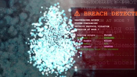 Digital human silhouette made of particles with cyber security breach detection Stock Footage 341820956