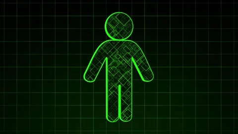 Digital human silhouette spinning on a dark green background with glowing grid Stock Footage 281767564