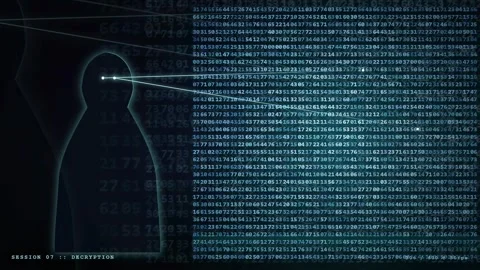 Digital Human Silhouette with Streaming Binary Code Data and Cyber Security Stock-Footage 343172249