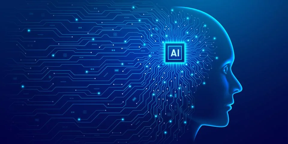 Digital humanoid AI robot face Stock Illustration
