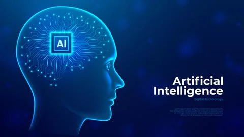 Digital humanoid AI robot head concept Stock Illustration