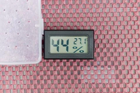 Digital Hygrometer Thermometer Displaying Humidity and Temperature Stock Photos