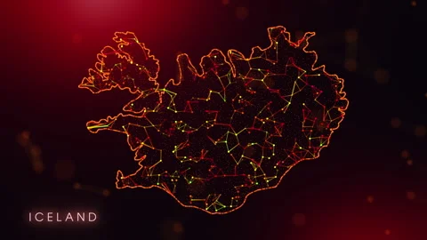 Digital Iceland Map Motion Reveal With Abstract Red And Orange Plexus Netwo.. Stock Footage 330937973