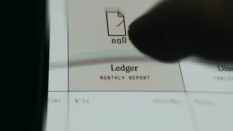 Digital icon for a financial document labeled Ledger Monthly Report Stock Footage 335895231