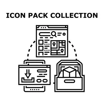 Digital icon pack collection accessing and downloading content Stock Illustration