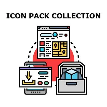 Digital icon pack collection accessing and downloading content Stock Illustration