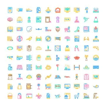 Digital icon set representing various concepts and objects 库存插图