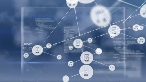 Digital icons and animations form a global network in a digitally generated Stock Footage 328412651