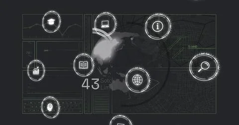 Digital icons and data processing over world map and charts image Stock Photos