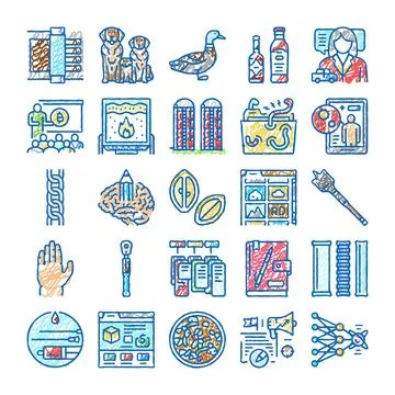Digital icons collection representing various business concepts Stock Illustration