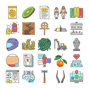 Digital icons collection representing various concepts and objects Stock Illustration