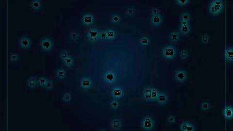 Digital Icons Floating on Dark Blue Background Vidéo 340940242