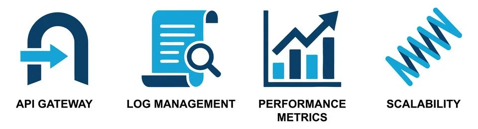 Digital icons representing API management and scalability 스톡 일러스트