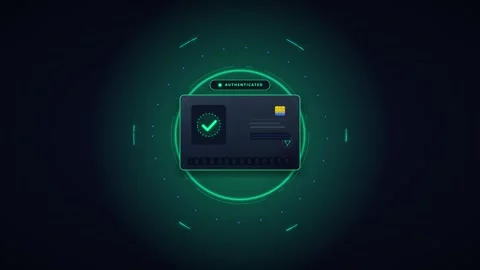 Digital id card verification and authentication process with futuristic hud.. Stock Footage 337560047