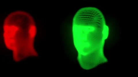 Digital id color heads security artificial intellect on color bg able to loop Stock Footage 314253578
