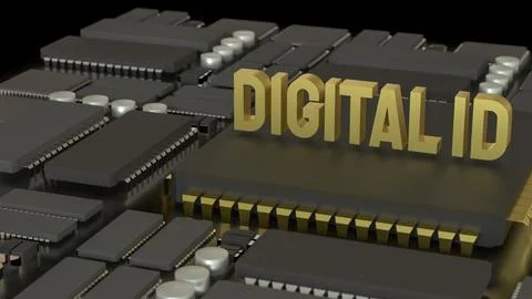 The Digital id on PCB board for technology concept 3d Rendering. 스톡 일러스트