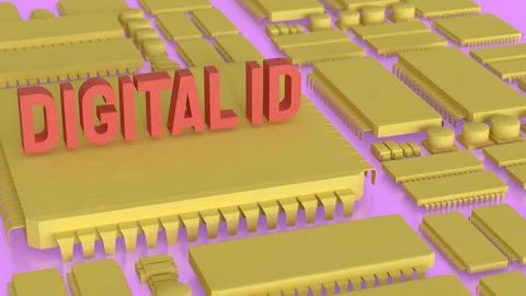 The Digital id on PCB board for technology concept 3d Rendering. 스톡 일러스트