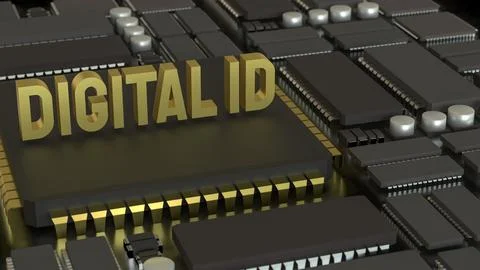 The Digital id on PCB board for technology concept 3d Rendering. 스톡 일러스트