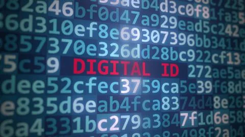DIGITAL ID text and program code on the computer screen. 3D rendering Stock Illustration