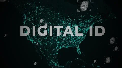 Digital ID Text in front of America Earth Map as a background. Digital future Stock Illustration