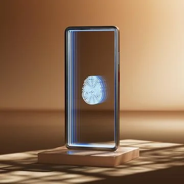 Digital Identity And Biometric Security Concept. Modern Smartphone With Glo.. Stock Illustration