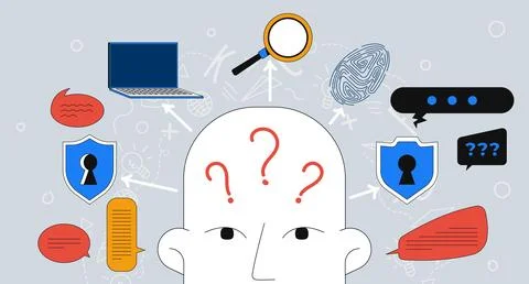 Digital identity and cybersecurity 2D mixed media illustration Stock Illustration