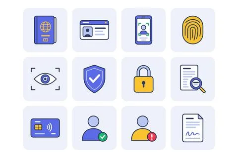 Digital Identity And Security Flat Line Icons Collection Stock Illustration