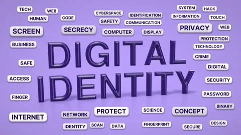 Digital identity animated word cloud, 3d flip animation, seamless loop Stock Footage 347507621