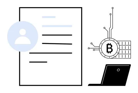Digital Identity Document with Bitcoin Blockchain Integration and Computer Stock Illustration