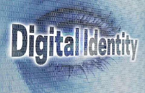Digital identity eye with matrix looks at viewer concept Stock Illustration