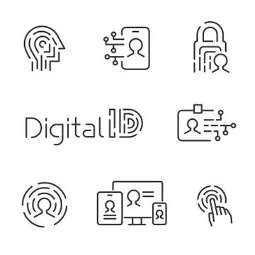 Digital identity line icons Stock Illustration
