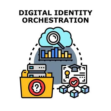 Digital identity orchestration protecting user data security Stock Illustration