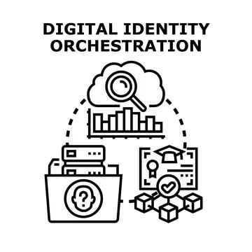 Digital identity orchestration protecting user data security Stock Illustration