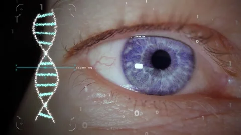 Digital Identity - Scanning Human Eye With Binary Code And DNA. - close Video stock 259174139