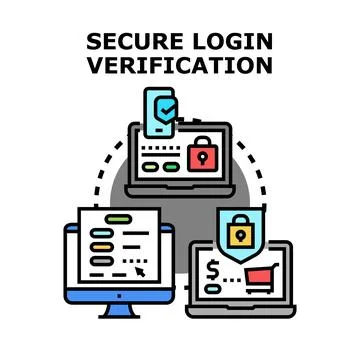 Digital identity secure login verification process with devices Illustrazione stock