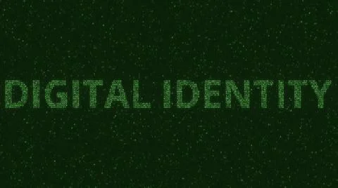 DIGITAL IDENTITY text consisting of many symbols on computer monitor. 3d 스톡 일러스트