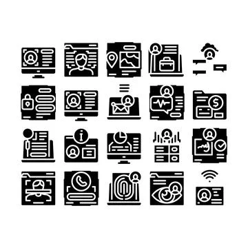 Digital Identity User Glyph Set Vector Illustration Stock Illustration