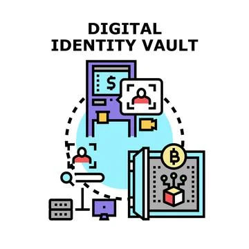 Digital identity vault saving personal data online Illustrazione stock