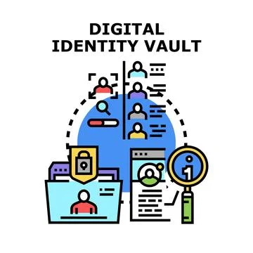 Digital identity vault securing personal data concepts Stock Illustration