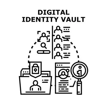Digital identity vault securing personal data concepts Stock Illustration