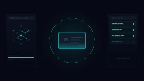 Digital identity verification interface with biometric hash mapping and com.. Stock Footage 337560048