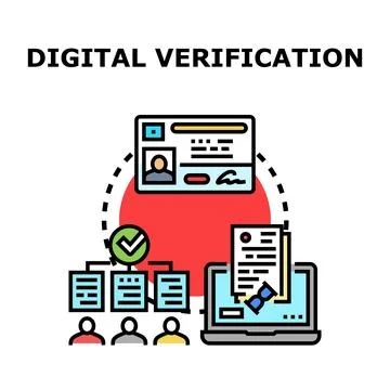 Digital identity verifying online document authentication process Stock Illustration